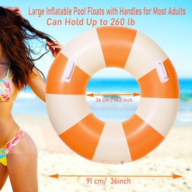 2PCS Large Swimming Pool Tubes Inflatable Pool Floats for Adult Swim Ring Floaties Inflatable Swimming Pool Raft Summer Beach Lounger Float Party Supplies (Orange, 36 inch)