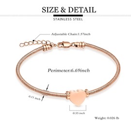 QGJNSGC Heart Urn Bracelet for Women Men Cremation Jewelry for Ashes Link Bracelet Keepsake Memorial Urn Lockets for Human Ashes Urn Bangle Bracelet Jewellery (Rose gold)