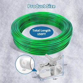Bularie 150ft Pool Cover Cable & 2 Winch Suitable for Above Ground Swimming Pool Plastic-Coated Steel Cable + Aluminum Spring Loaded Ratchet for Securing Above Ground Swimming Pool Covers (Green)