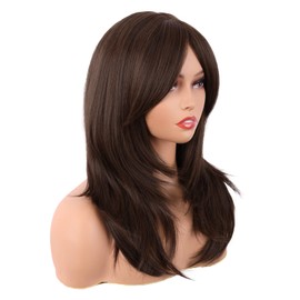 MapofBeauty 20 Inches / 50 cm Length Layered with Fringe Straight Synthetic Fibre Shoulder Long Hair Fibres for Daily Wig (Brown)