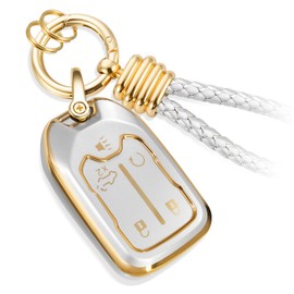 CTRINEWS for GMC Key Fob Cover with Upgraded Anti-lost Luxury Keychains, Fashionable Matte Metallic Silver Soft Case for GMC Terrain Yukon XL Chevy (6 buttons)(Gold, A2)