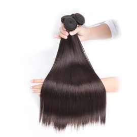 Straight Real Hair Bundles, Dark Brown, 9A Remy Hair, Straight Human Hair Bundles, Dark Brown, 1 Bundle, 12 Inches, 100% Real Hair Extensions for Black Women, Colour 2