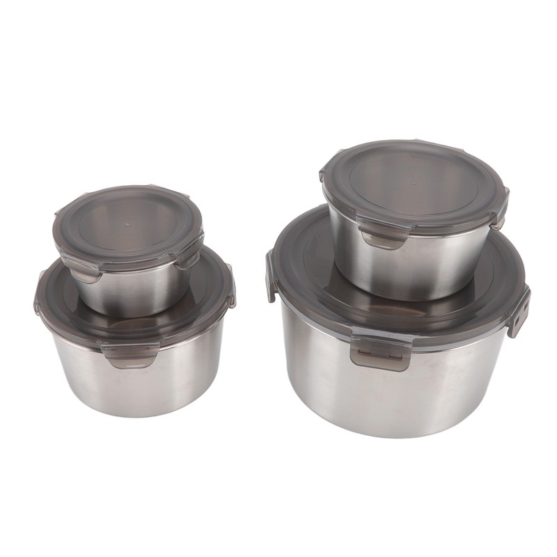 4Pcs Stainless Steel Preservation Box Large Capacity Round Food Storage