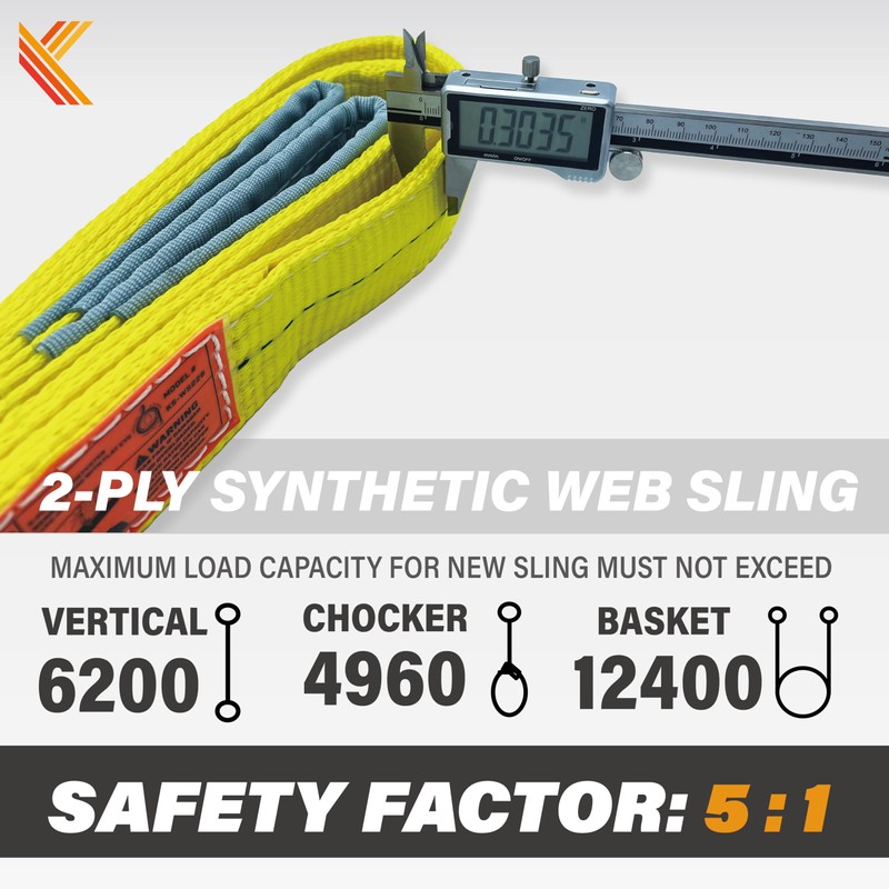 2-Ply Lifting Straps 2”x 8 ft Webbing Sling Tree Saver