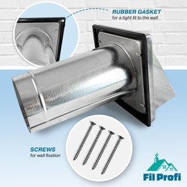 FilProfi - Wall Vent Cover. Exhaust Duct kit Outside The House. Kitchen,Fan,Dryer Deflector. (4 Inch)