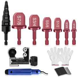 10PCS HVAC Repairing Set, Hakkin Air Conditioner Copper Tube Expander with 5 in 1 Swaging Tool Drill Bit, 1/4'' Hex Shank Manual Copper Tubing Tool with Copper Pipe Cutter, Deburring Tool and Gloves