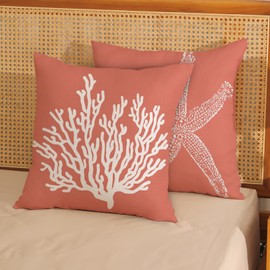 GOLIANDA Orange Starfish Pillow Covers 20x20 Inch Set of 2, Nautical Ocean Coastal Coral Throw Pillows Spring Summer Decorations Linen Pillowcase Outdoor Decor Farmhouse Cushion Case for Home Holiday