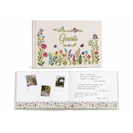Embroidered Linen Wedding Guest Book, 160 Pages, Rustic Floral
