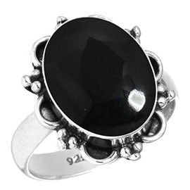 Jeweloporium 925 Silver Ring for Women Size T 1/2 Genuine Black Onyx Gemstone Vintage Silver Ring Birthday Gift Solitaire Jewelry