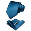 RBOCOTT Peacock Blue Silk Tie and Pocket Square, Necktie Tie