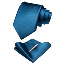 RBOCOTT Peacock Blue Silk Tie and Pocket Square, Necktie Tie Clip Set for Men (12)