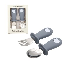 kawaii & børn Children's Spoon and Fork Set, Children's Cutlery, Baby Food, Infant Food, Portable, Easy to Grip, Baby Gift (Gray), SUS316L