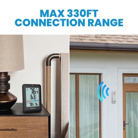 Newentor Indoor Outdoor Thermometer Wireless, Weather Stations Wireless Indoor Outdoor, Outdoor Thermometers for Patio House, Black with 1 Sensor