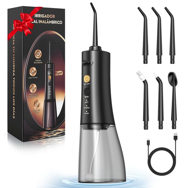 Irrigador Bucal Portatil, 6 Puntas y 3 Modos, 350ML, Limpieza