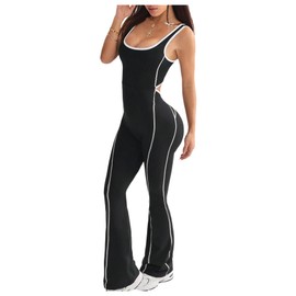 SOLY HUX Women's Sleeveless Square Neck Sports Jumpsuits Butt Lifting Workout Yoga Romper Pants Black Multi Small