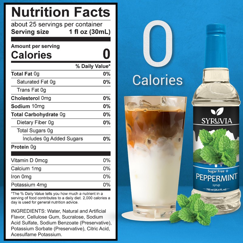 Syruvia Sugar Free Peppermint Syrup for Coffee, Flavored Syrup for