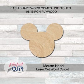 Mouse Head Wood Cutouts for crafts, Laser Cut Wood Shapes 5mm thick Baltic Birch Wood, Multiple Sizes Available