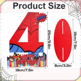 Spider 4th Birthday Number Sign Centerpiece, Cool Wooden Number 4 Stand Sign Spider Theme Happy Birthday Table Decor Supplies for Birthdays Party Decorations Photo Props