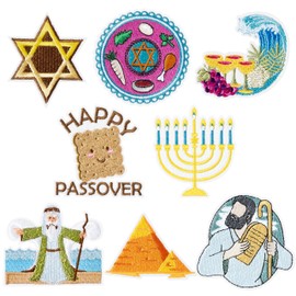 Kirako 8 Pcs Happy Passover Iron On Patches Cute Pesach Matzo Seder Plate Festive Sew On Repair Embroidered Applique Jewish Carnival Chag Sameach Celebration DIY Crafts Gift for Clothing Backpack Hat