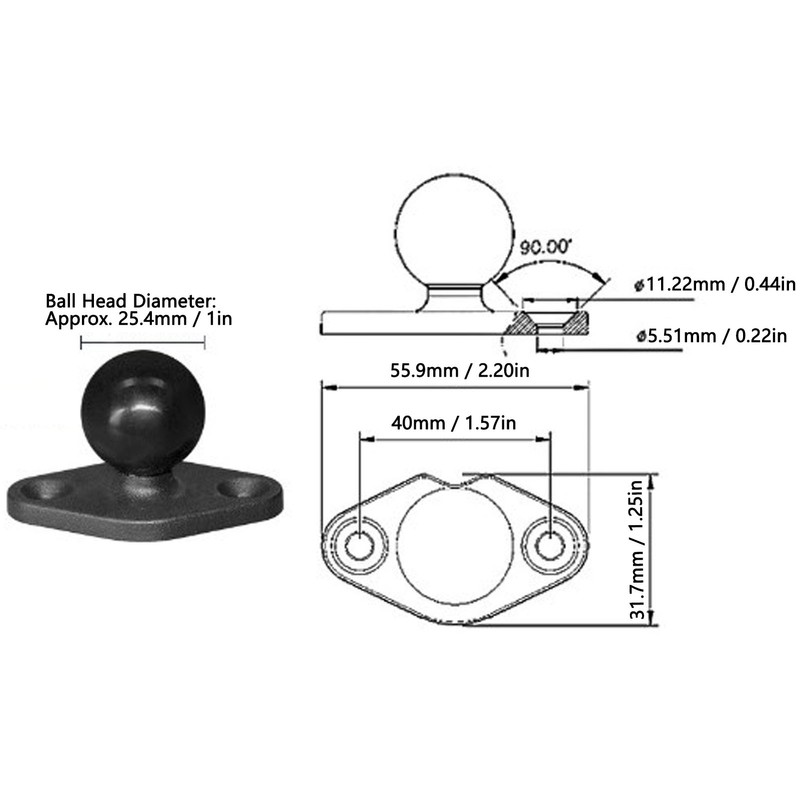 1 Inch Ball Mount Base Aluminum Alloy Rubber Universal Electronic