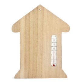 Wall Thermometer "House", Made of Raw Wood