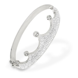 Frigotine 14k Silver Plated Cubic Zirconia Bangle Classic Bracelets for Woman, Sparkly Rhinestones Crown Hinged Bangle Stainless Steel Stackable Cuff Bracelet Trendy Statement Jewelry Gifts