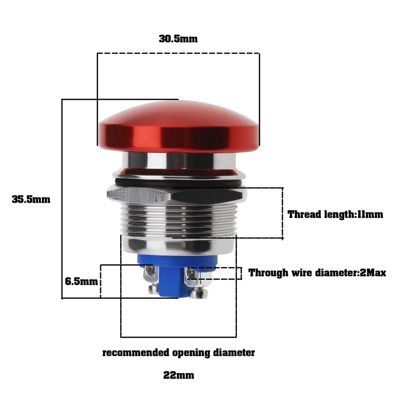 VGOL 2Pcs Red Mushroom Head Button Switch Waterproof Push Button
