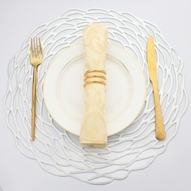 Evevda centros de mesa plateados redondos para la mesa del comedor, juego de 6 centros de mesa de plástico metálico de vinilo, antideslizantes, fáciles de limpiar, para la cocina, decoración de mesa