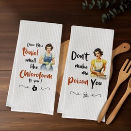 SereneHanctuary Funny Kitchen Towels,Retro Decor for Kitchen,Sarcastic Gifts for Hostess New Home Mom Women Housewarming,16X24 Inches Set of 2