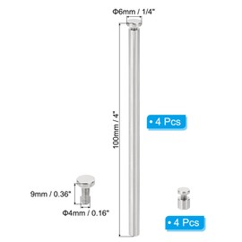 PATIKIL 1/4 x 4 inch Sign Standoff Screws, 4 Set Stainless Steel Wall Standoff Mounting Hardware Advertising Glass Nail for Hanging Acrylic Picture Frame Acrylic Panel, Silver