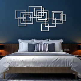 Geometric Metal Wall Art, Modern Luxury Style Metal Wall Art, Geometric Art Wall Decor, Geometric Line Wall Art, Metal Entryway Decor, Living Room Bedroom Bathroom Wall Hangings (35"x17" | 90x45cm, Sliver)