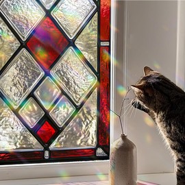 Window Privacy Film Static Cling Stained Glass Design Sun Blocking Non-Adhesive Removable Cover for Home Office 17.5x39.3 Inches