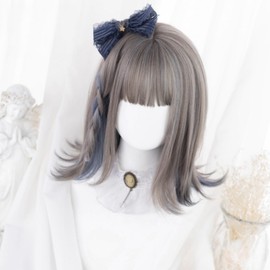 Eileen Gray Blue Wig, Natural Fluffy, Women's, Wig, Straight, Small Face, Net Included