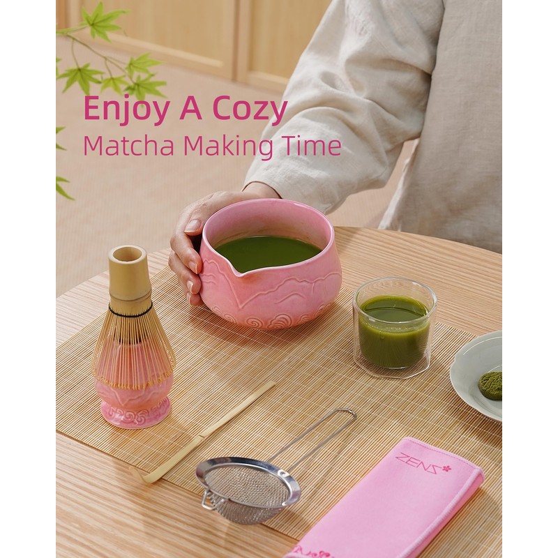 ZENS Matcha Set Pink, Japanese Matcha Tea Ceremony Kit, 6pcs