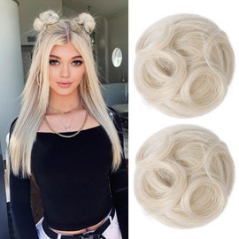 REECHO 2 PCS Mini Claw Clip in Messy & Cat Ears Hair Bun Extensions HB001 Wig Accessory Updo Hairpieces for Women Girls (Pack of 2-3.5" Wavy, Light Blonde)