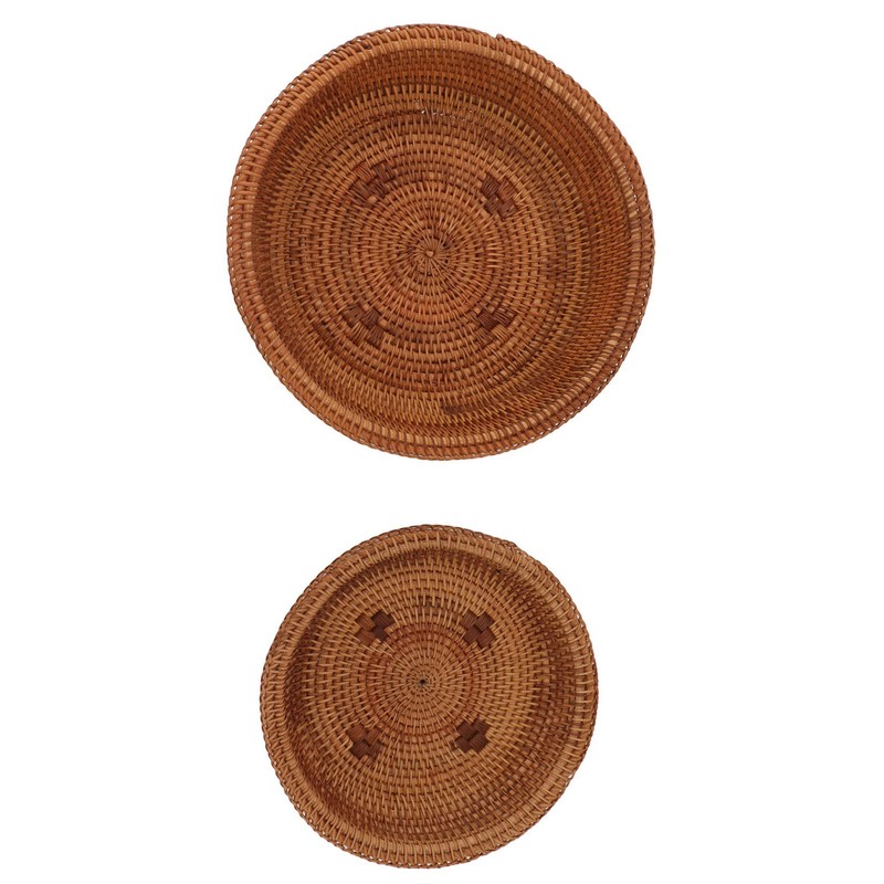2 PCS Round Rattan Basket Unique Texture Hand Woven Process