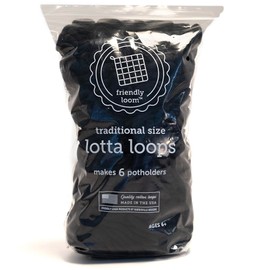 Lotta Loops from Friendly Loom - Traditional size Black – enough Loops to Make 6 Potholders apprx 6" x 6"by Harrisville Designs Made in The USA