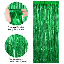 2 Pack Fringe Curtains Backdrops, Foil Fringe Curtains, Door Streamers for Birthday Wedding Bridal Shower Holiday Graduation Party Decorations, Photo Booth Backdrops Green