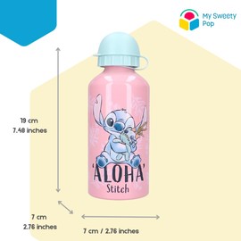 My sweety pop - Rosa Stitch Water Bottle Children Aluminium Children Toddler Nursery School Holiday Meal 19 cm 500 ml Hydration Gift Idea (Stitch Pink/Blue)