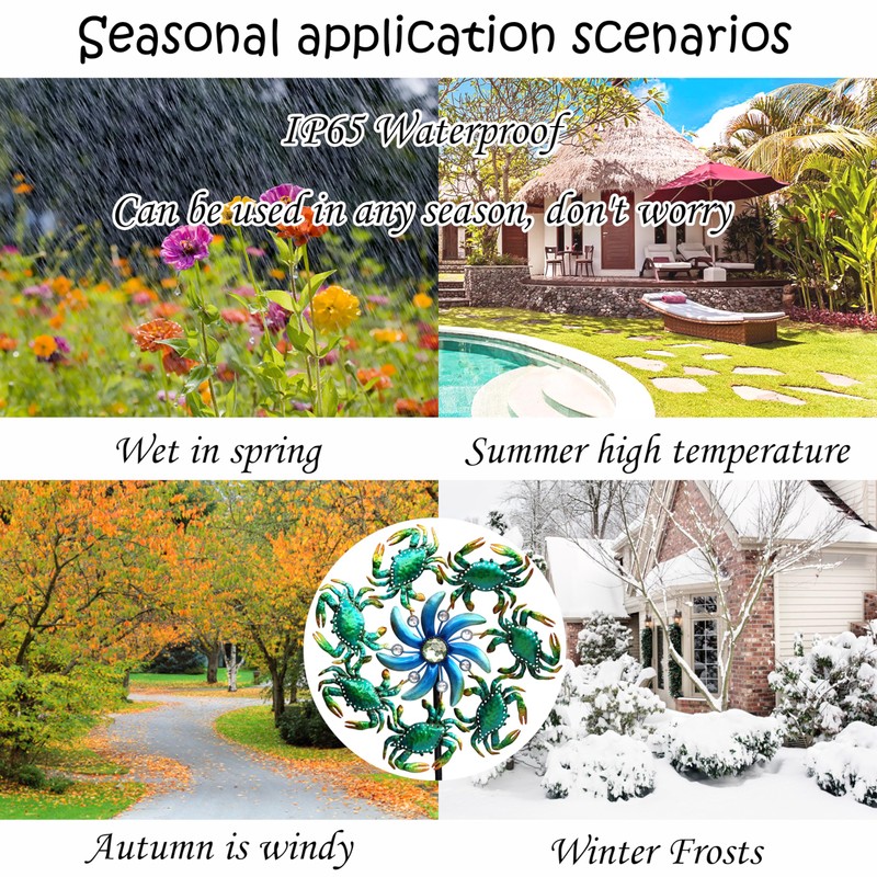39" Crab Wind Spinners Metal Windmill Garden Stake,Ocean Theme Outdoor