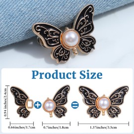8 Sets Jeans Adjuster Detachable Butterfly Jean Buttons Adjustable Waists Buckle Sets for Loose Jeans No Sew and No Tools Decorative Waists Buckles for Women Skirts