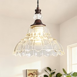 Rainzepher 1 Piece Vintage Chandelier in Oil Rubbed Bronze Finish with Flower-Shaped Glass Shade, Retro Pendant Light for Kitchen, Hanging Light Fixture for Dining Room, Hallway, Living Room, Bedroom