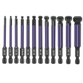 Saipe 12pcs Ball End Hex Bit Set, 75mm/3" Length Ball End Hex Screwdriver Bit Set, Magnetic 1/4 Inch Hex Shank Ball End Hex Head Allen Wrench Drill Bit Set, S2 Steel Hex Key Ball End Bit