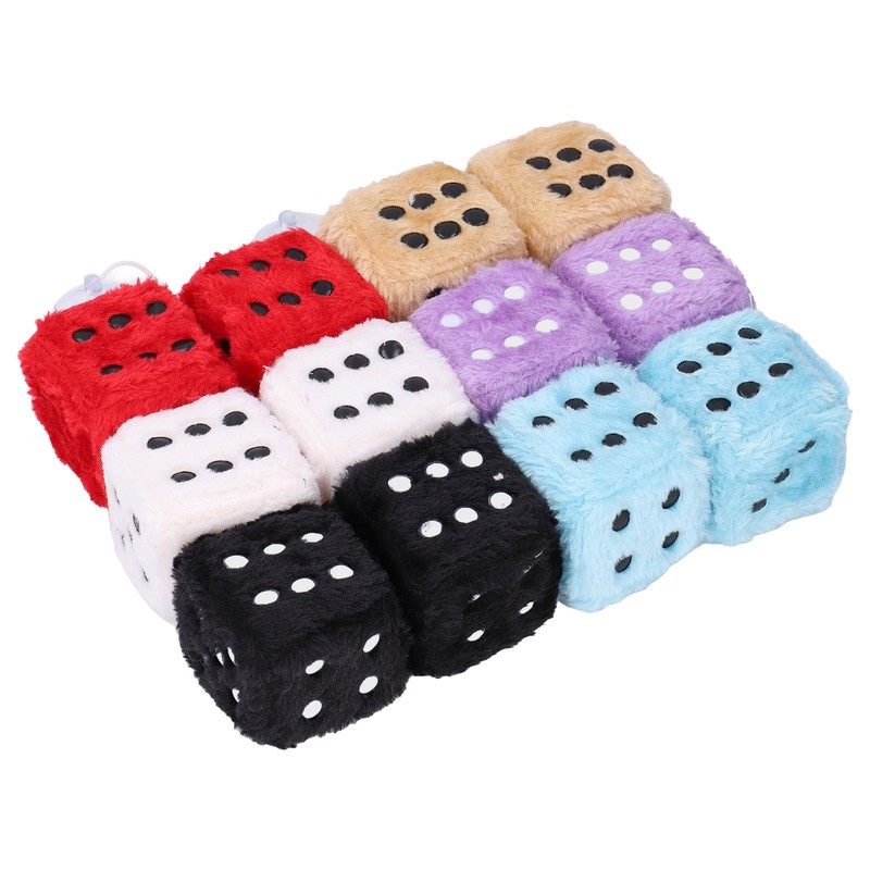 6 Pairs Car Rearview Mirror Hanging Plush Dice with Dots