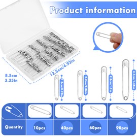 Mnuizu 200Pcs Safety Pins, 4 Size Small and Large Heavy Duty Safety Pins for Clothes, Sewing, Jewelry Making, DIY Craft