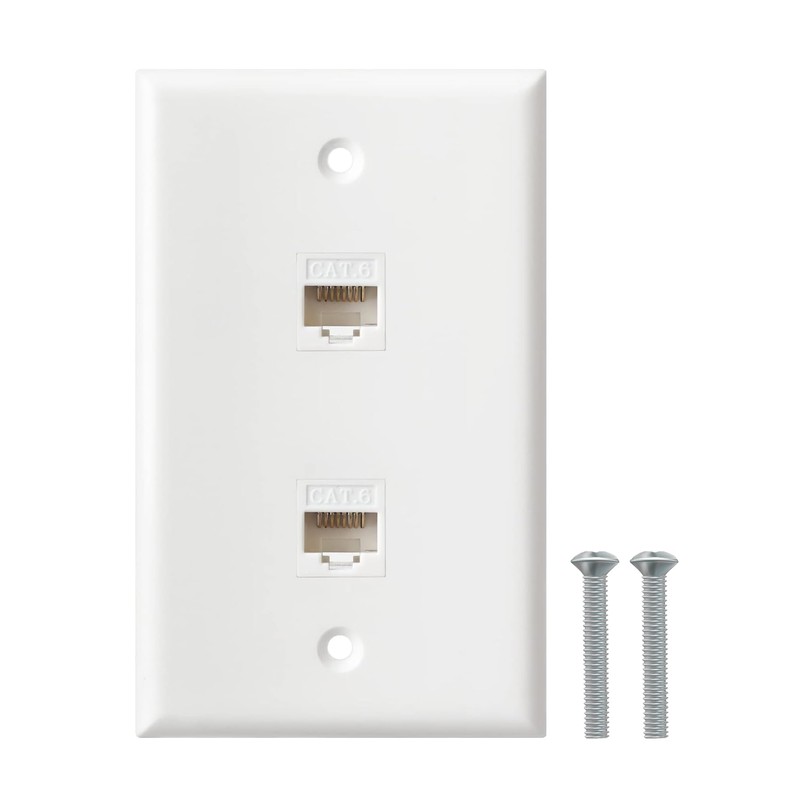 Ethernet Wall Plate, 2 Port Cat6 RJ45 Keystone Inline Coupler