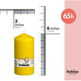 BOLSIUS 4 Yellow Pillar Candles - 3x6 Inches - Individually Wrapped - Premium European Quality - 65+ Burn Hours - Dripless & Smokeless Smooth Flame - Unscented Dinner, Wedding, & Party Décor Candles