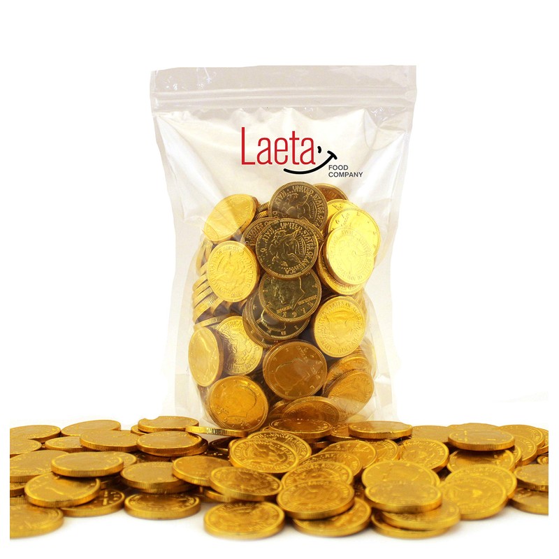 LaetaFood Pack, Gold Foiled Wrapped Milk Chocolate Coins Candy, Half