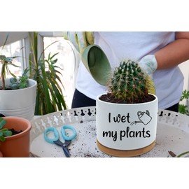KBWUZ Funny Ceramic Succulent Cactus Planter Pot - I Wet My Plants White Mini Cactus Plant Office Garden Home Decor for Teacher, Mom, Grandma, Plant Lover Appreciation Gift (Not Included Plant)