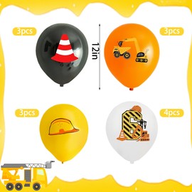 Yellow Black White 4th Birthday Balloons for Boys Girls 4th Birthday Party Decorations, 12inch 12pcs Construction Happy 4th Birthday Balloons Party Balloons for Boys Girls Construction Theme Party